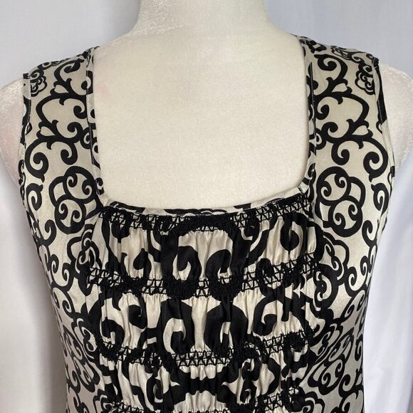 White House Black Market Scroll Design 100% Silk Blouse - Picture 2 of 12